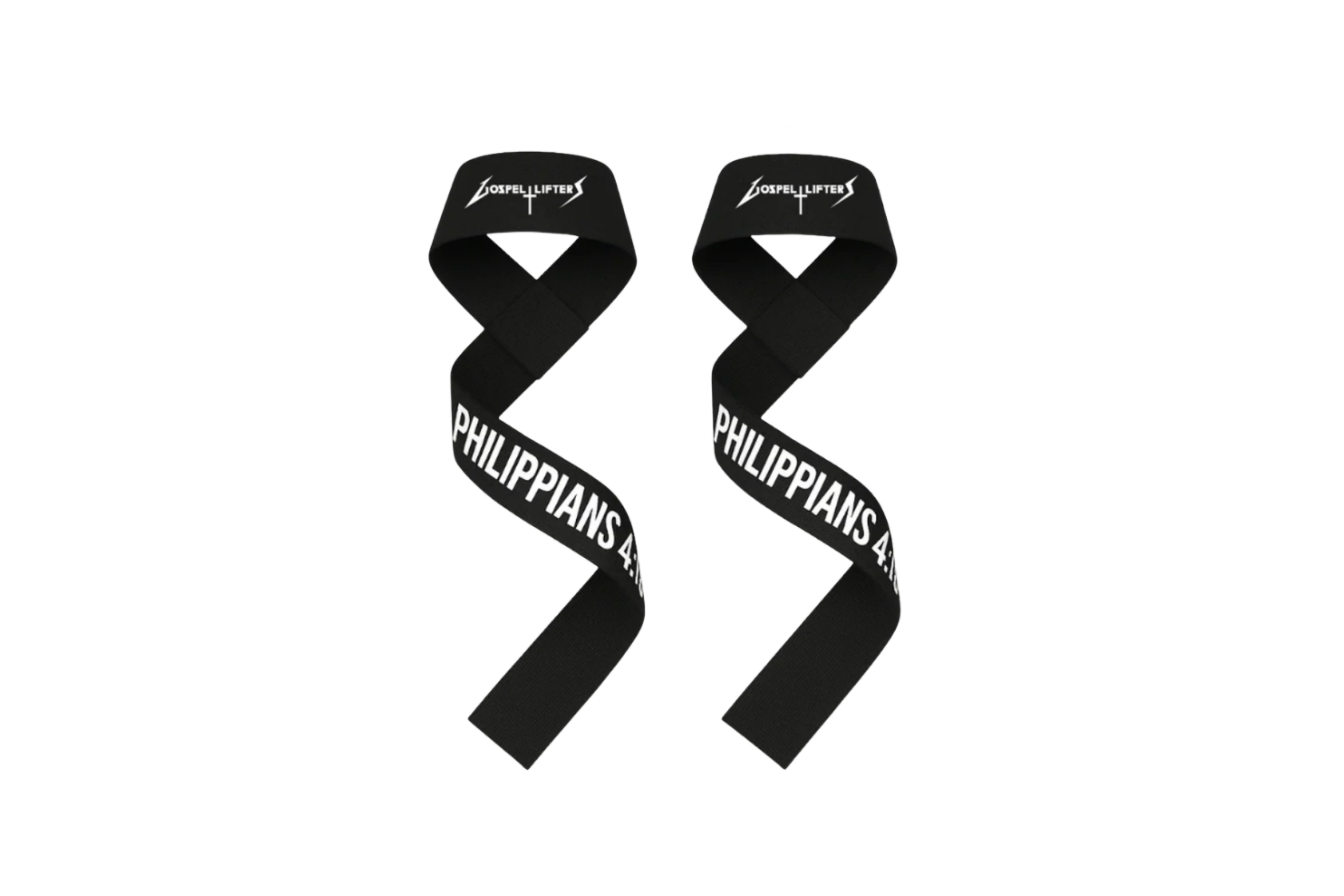 Two black fabric awareness ribbons with white printed text reading 'PHILIPPIANS' with a white highight around them 
