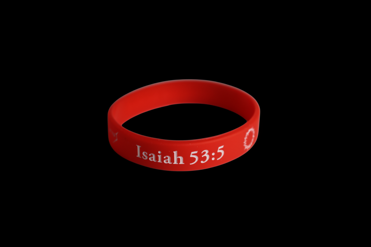 Isaiah 53:5 By His Wounds We Are Healed Rubber Bracelet